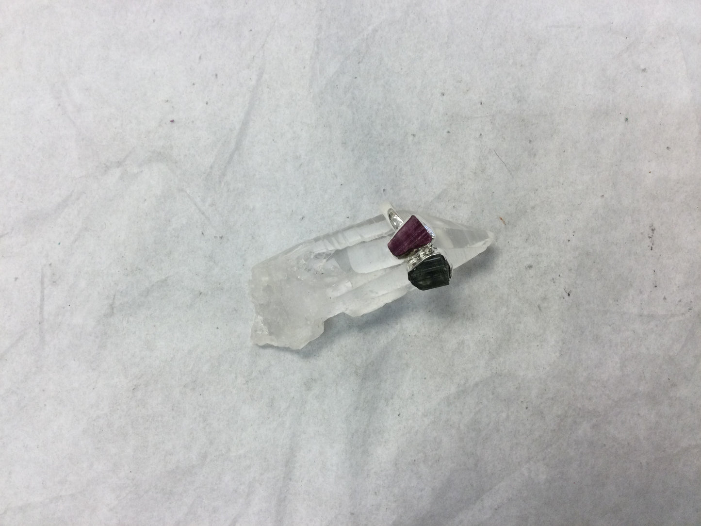 Pink & Black Rough Tourmaline in Silver ring size 8