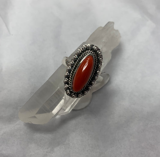 Delicate Coral  Ring in Silver Size 8