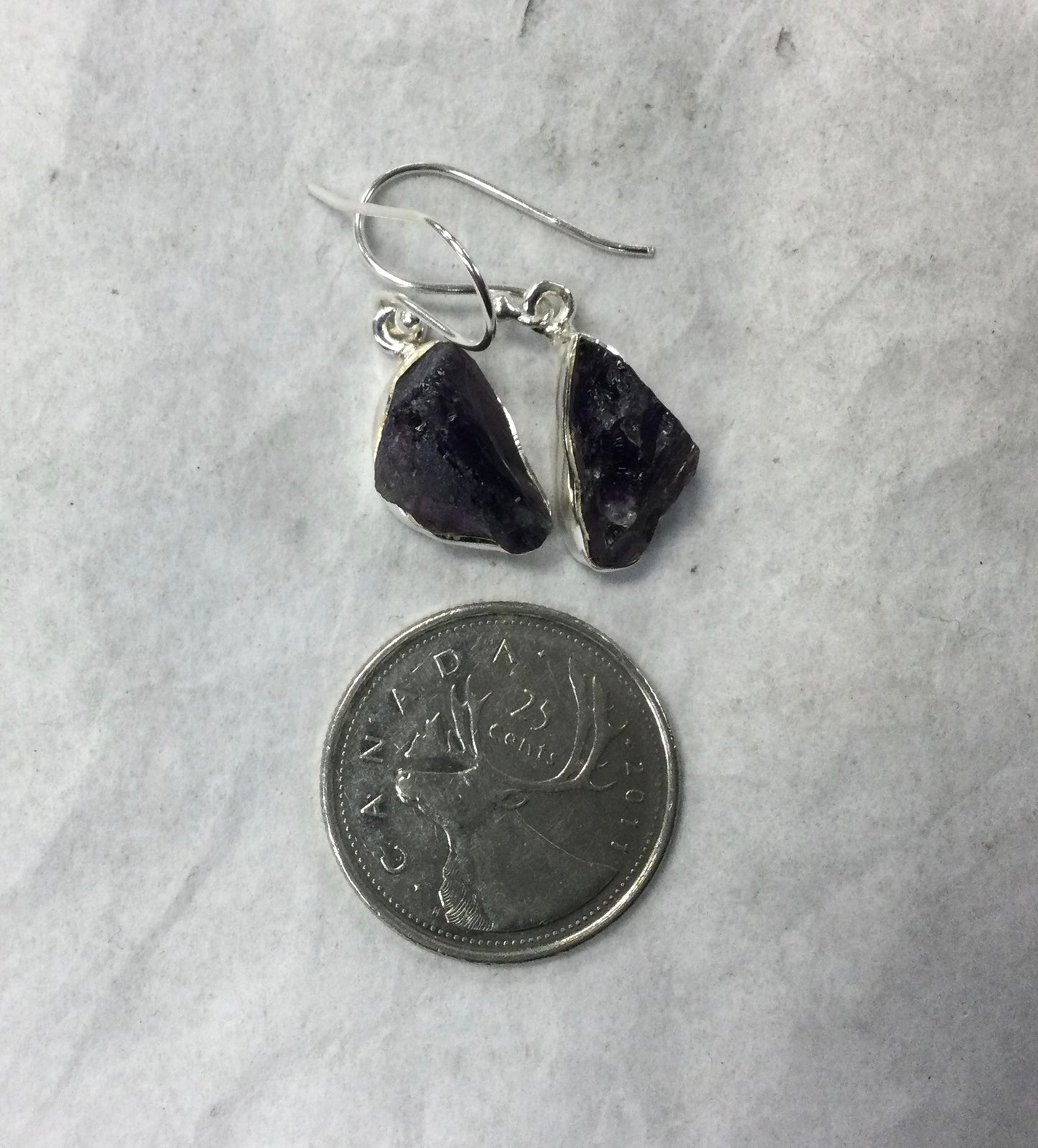 Rough Amethyst Silver Hook Earrings