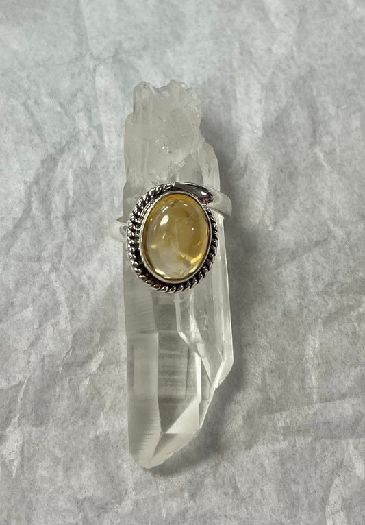 Silver Oval Ornately Wrapped Citrine Ring