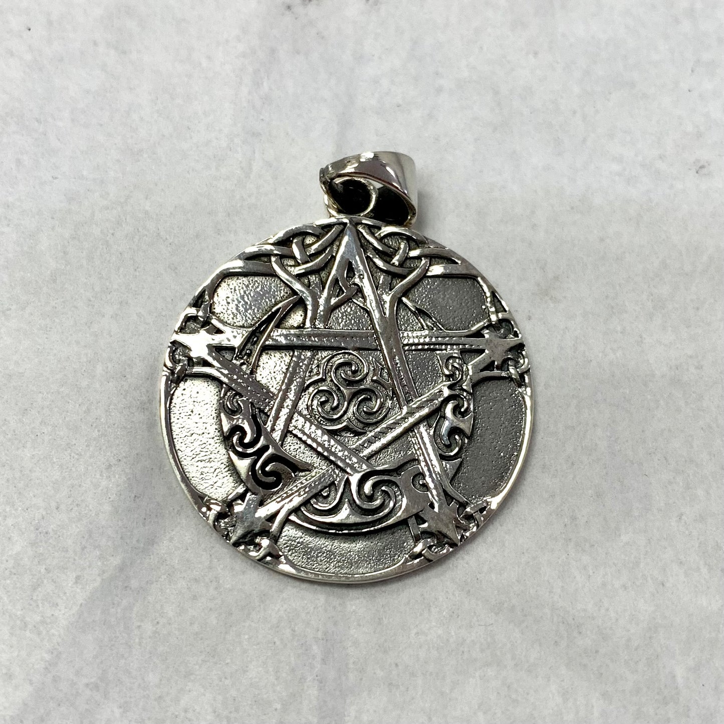 Pendant - Silver Pentacle with Triskelion