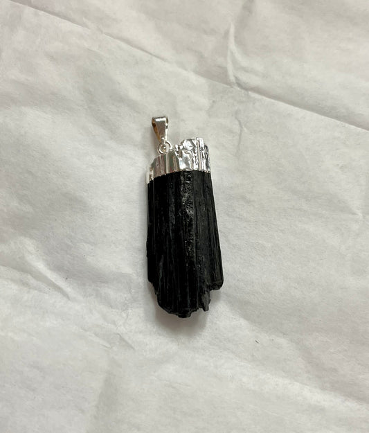 Rough Tourmaline Pendant Silver Tipped