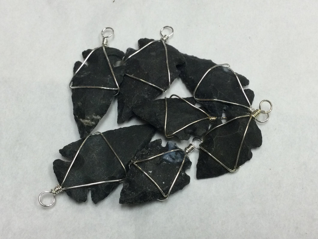 Wire-Wrapped Arrowhead Pendant (Hematite)
