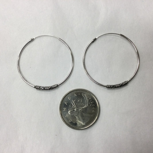 Silver Hoop Earrings with Metal Beads (35mm)