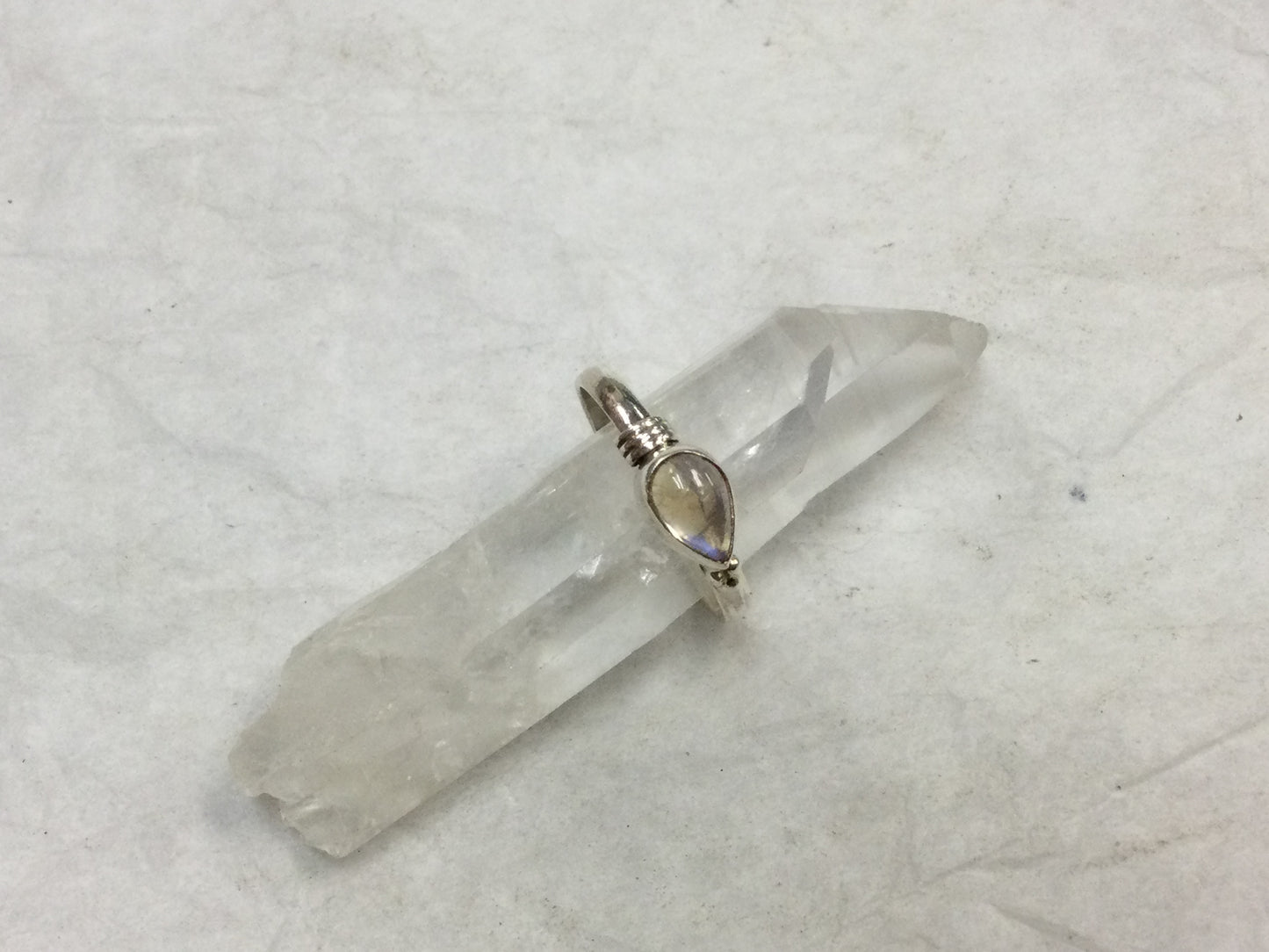 Silver Teardrop Gemstone Ring - Labradorite