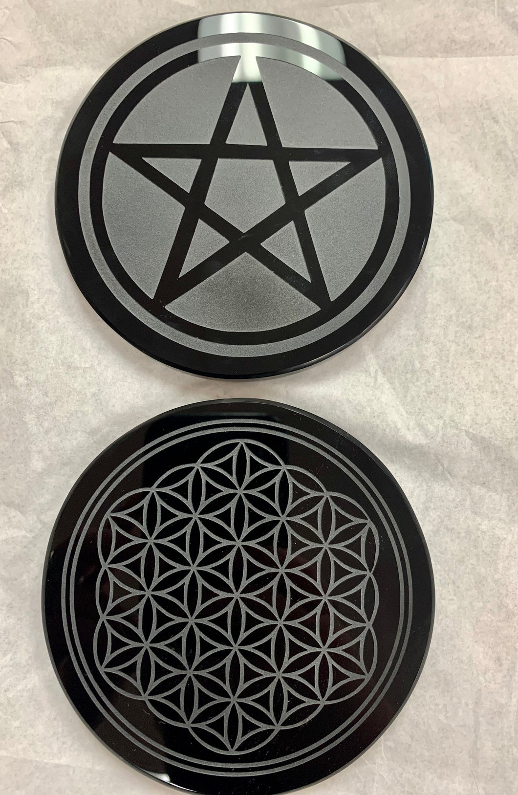 Obsidian Plate With Pentacle or Flower of Life 4