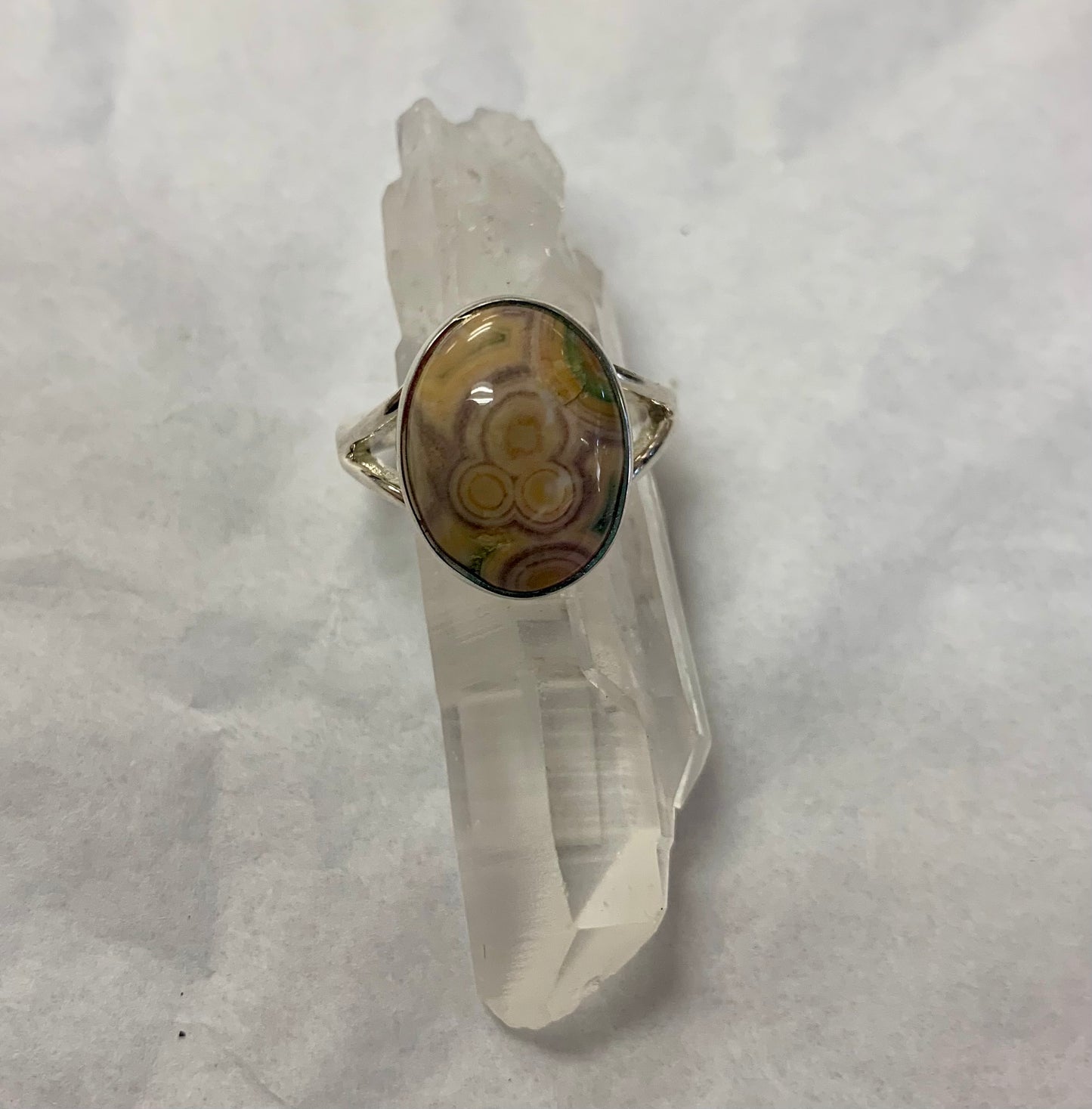 Crazy Lace Agate in Silver Ring size 8