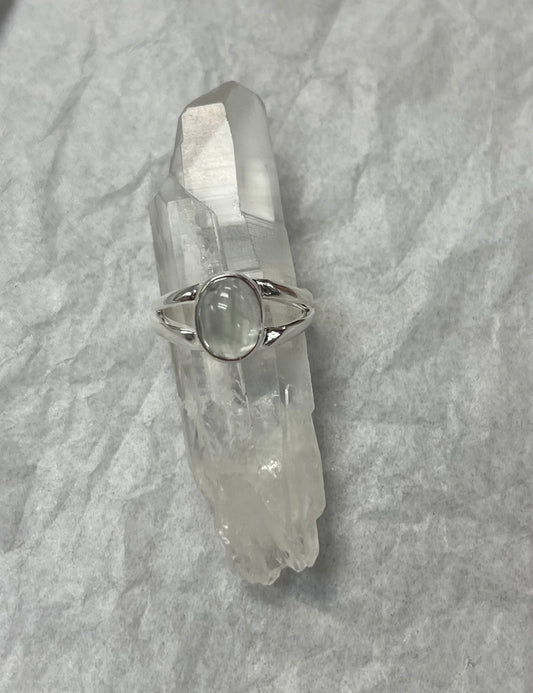 Simple Silver Clear Quartz Ring Oval - Size 6
