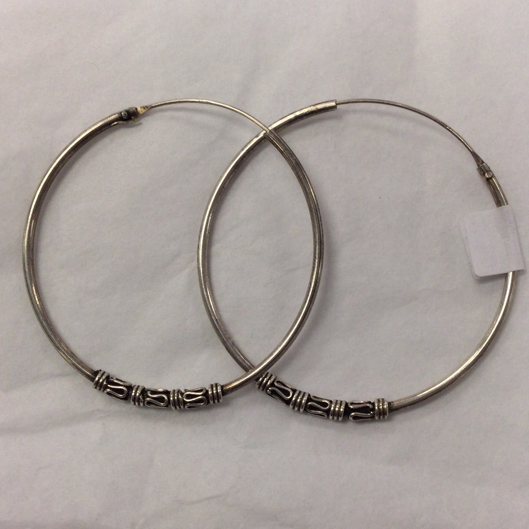 Silver Hoop Earrings with coil and ball detailing