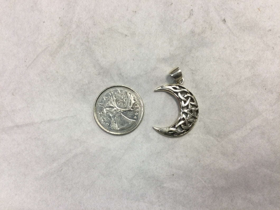 Silver Crescent Moon with Celtic knots and Star Pendant