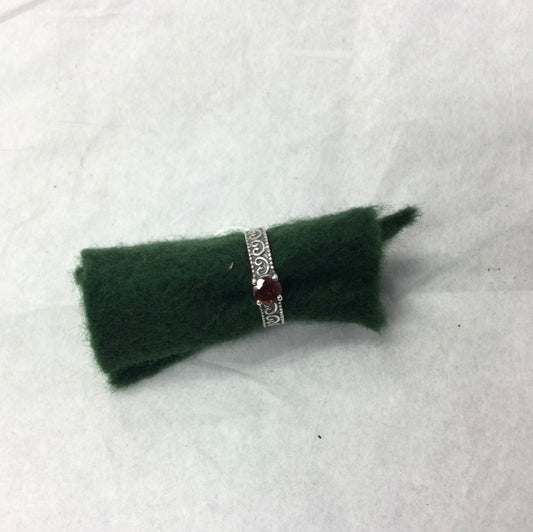 Square Garnet Ring with Half Circle Design, size 7