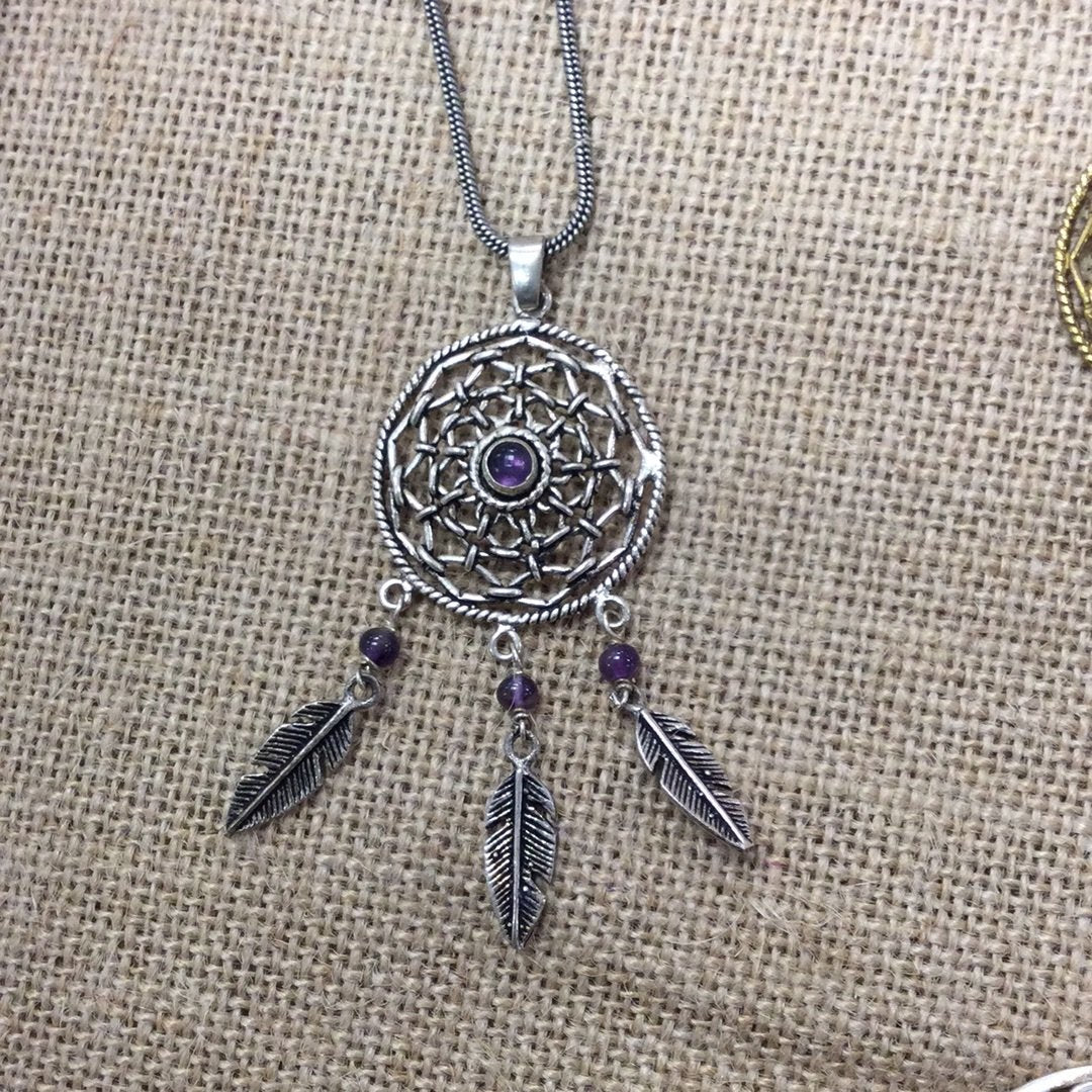 Dreamcatcher Necklace Silver - Various Stones in Center