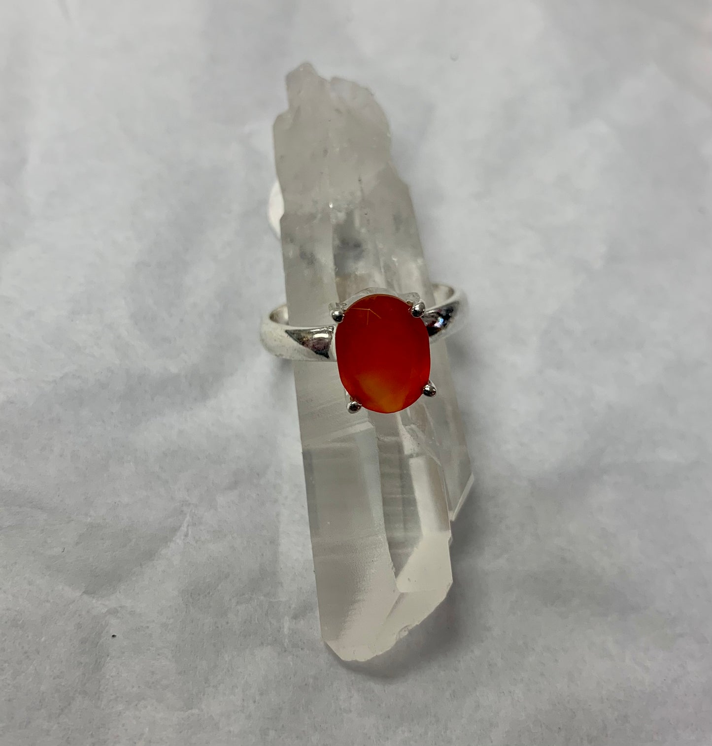 Faceted Carnelian Ring in Silver Size 8