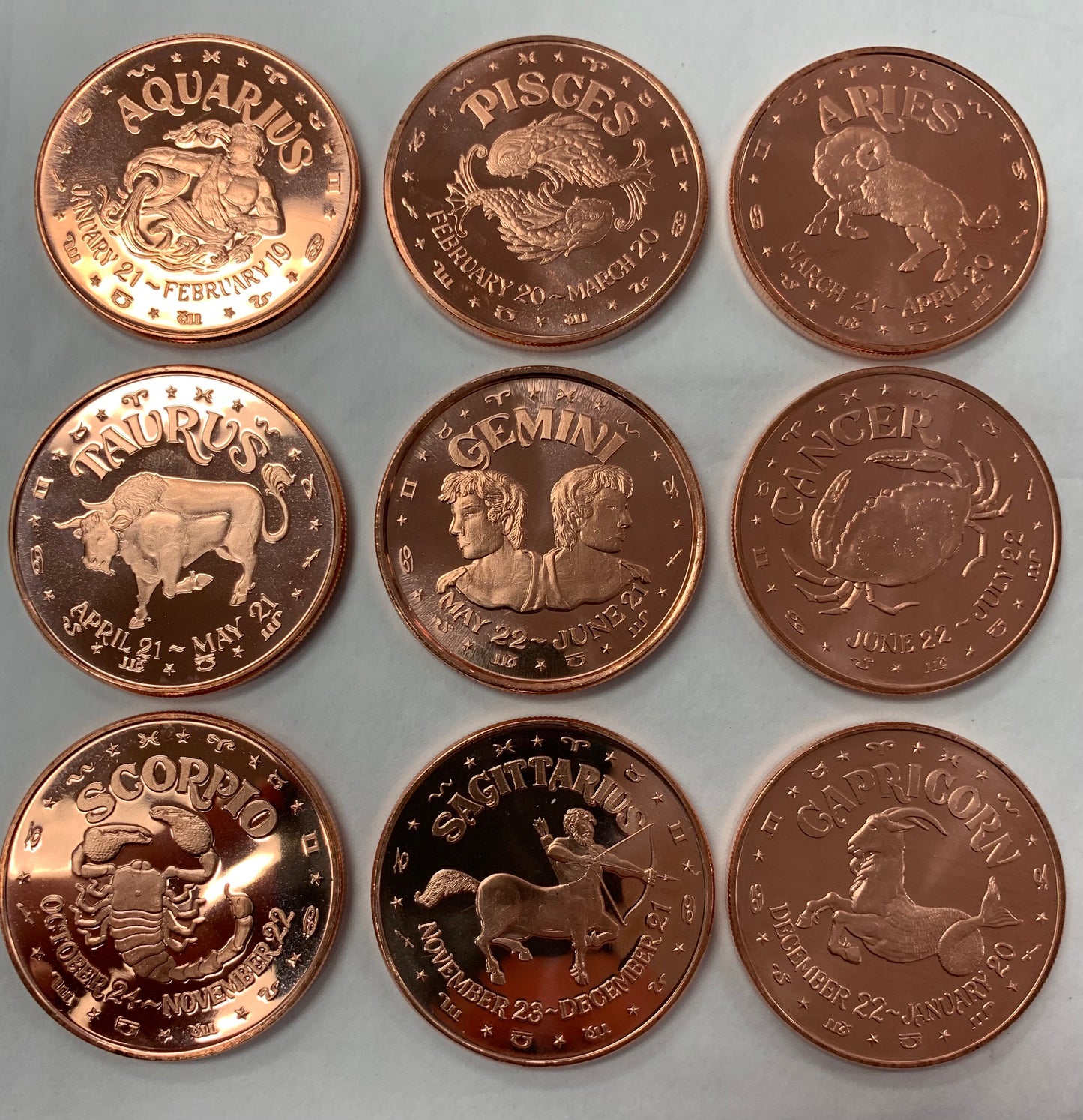 Copper Zodiac Coin 1.75”