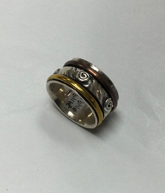 Meditation Ring, Trimetal, Swirls