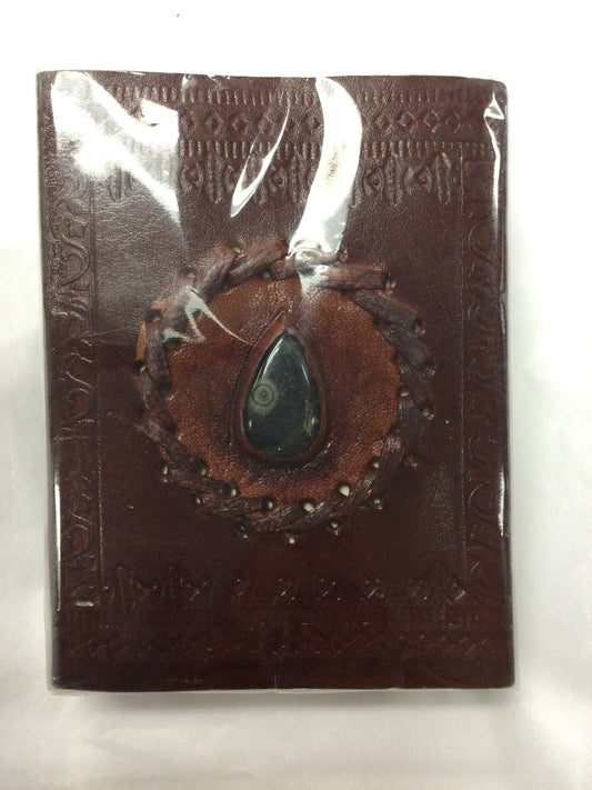 3.5x4.5 Brown Leather Journal / Notebook, Crystal Inlay, Cord Fastener