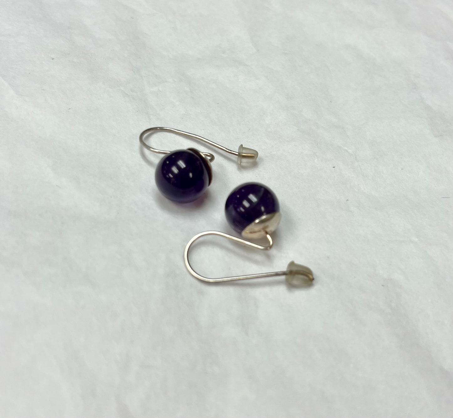 Silver Amethyst Sphere Shepherd's Hook Earring