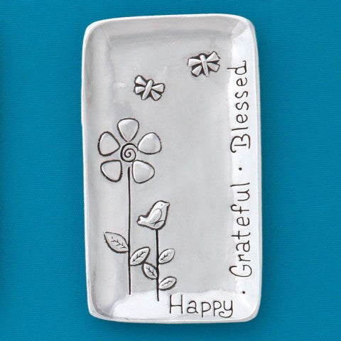 Happy Grateful Blessed Pewter Tray