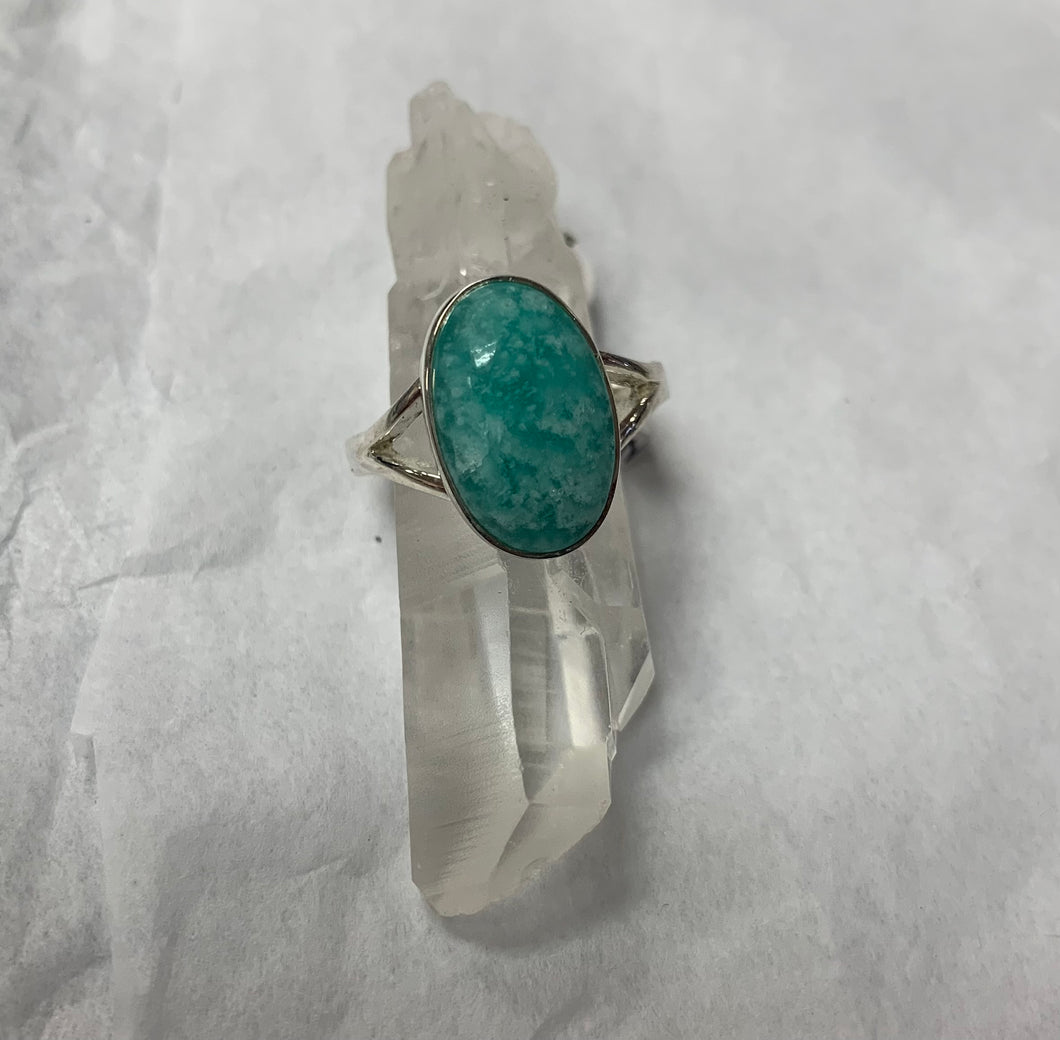Oval Amazonite Ring in Silver Size 8