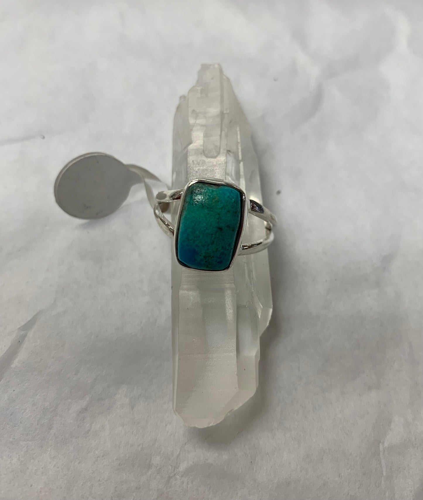 Rectangular Chrysocolla Ring in Silver Size 8