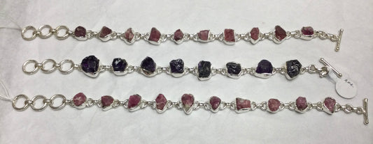 Silver Bracelet w/ Rough Gemstones