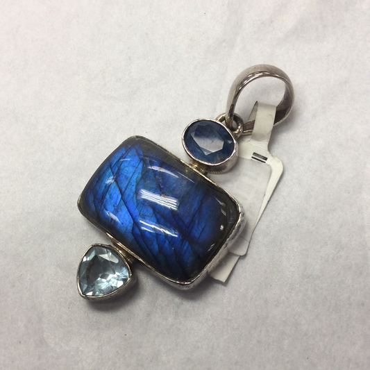 Labradorite Rectangular Pendant with Smaller labradorite and Topaz Accent Stones