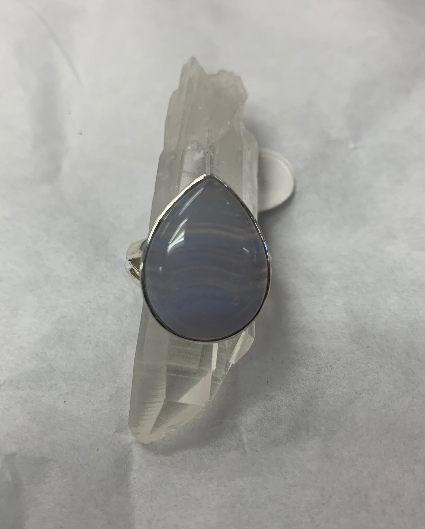 Tear Drop Blue Lace Agate Ring in Silver Size 8.5