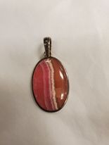 Oval Rhodocrosite Pendant w/ Brown Stripe